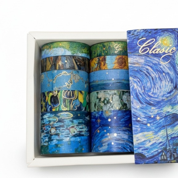 New 10 Rolls Van Gogh Watercolor Starry Night Washi Tape Scrapbook Art Design - Picture 2 of 5